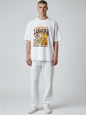 Garfield Lasagna Graphic Tee 2X White Cartoon Shirt Plus Size Nickelodeon Funny